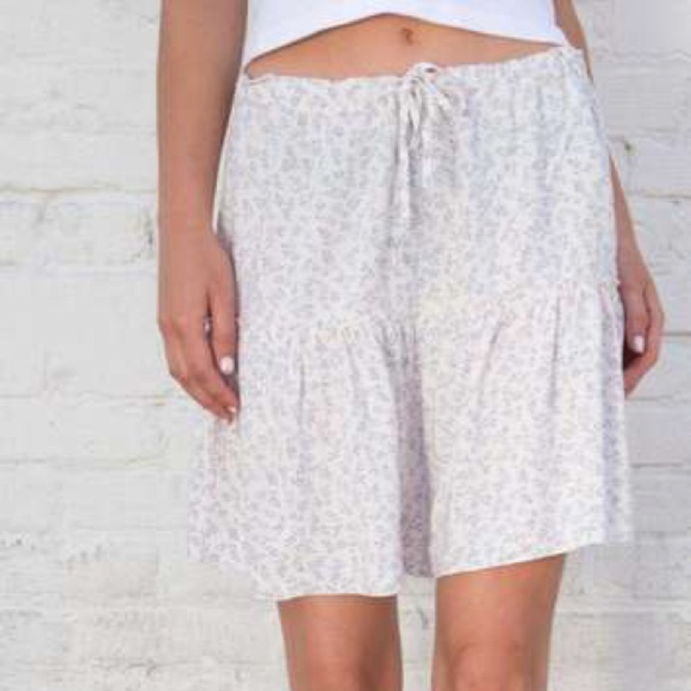 Brandy Melville White and Blue Floral Kenzie Skirt